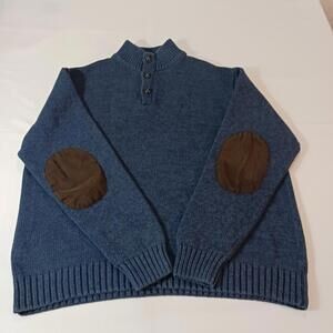 Chaps Men’s Cotton Blue 1/4 Button Pullover Sweater VGUC Elbow Patches Size XL